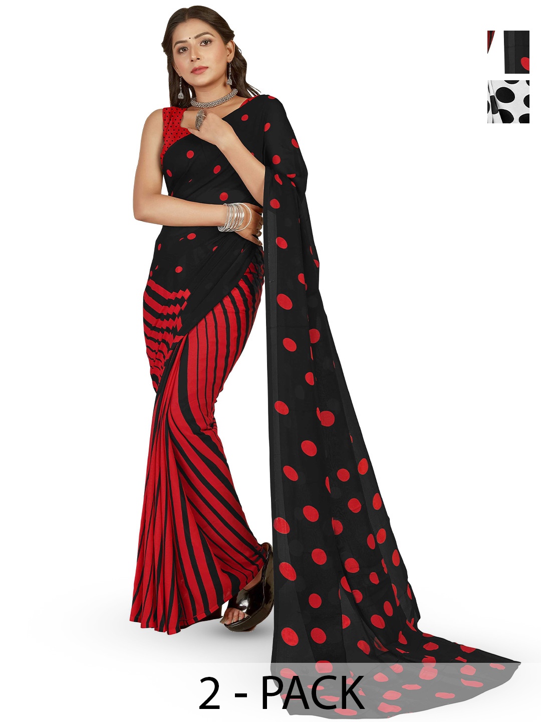 

ANAND SAREES Polka Dots printed Saree, Black