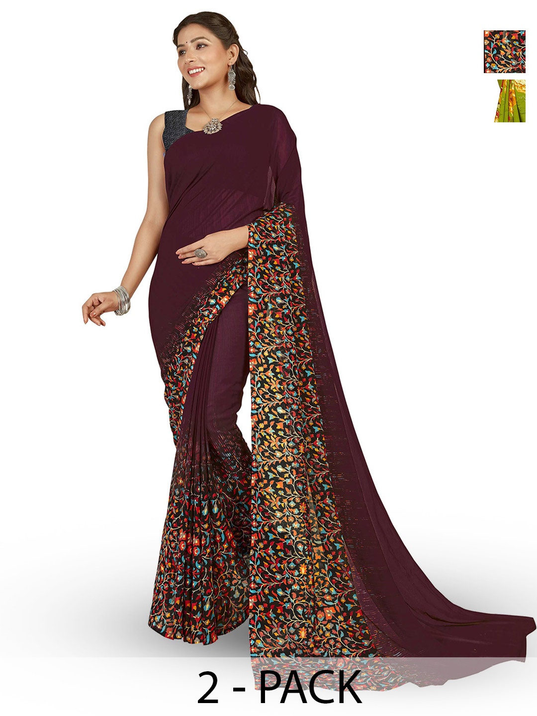 

ANAND SAREES Floral Poly Georgette Saree, Green