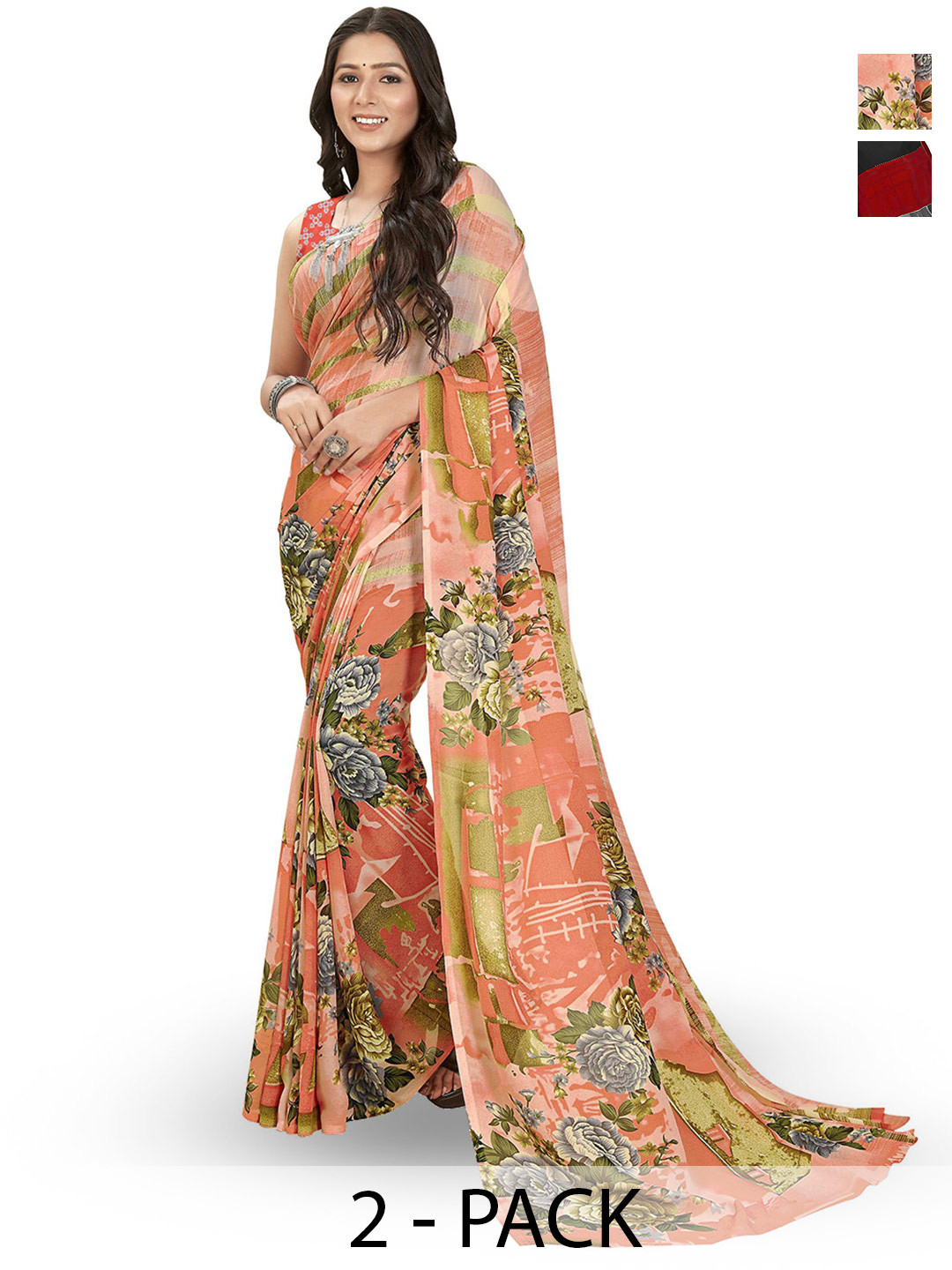 

ANAND SAREES Floral printed Saree, Black