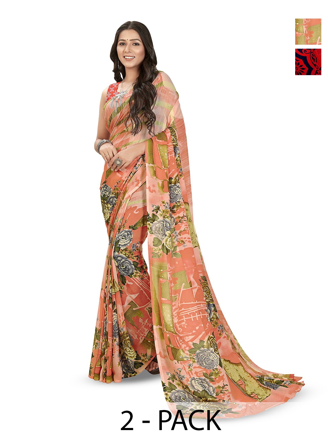 

ANAND SAREES Selection Of 2 Ethnic Motifs Saree, Red