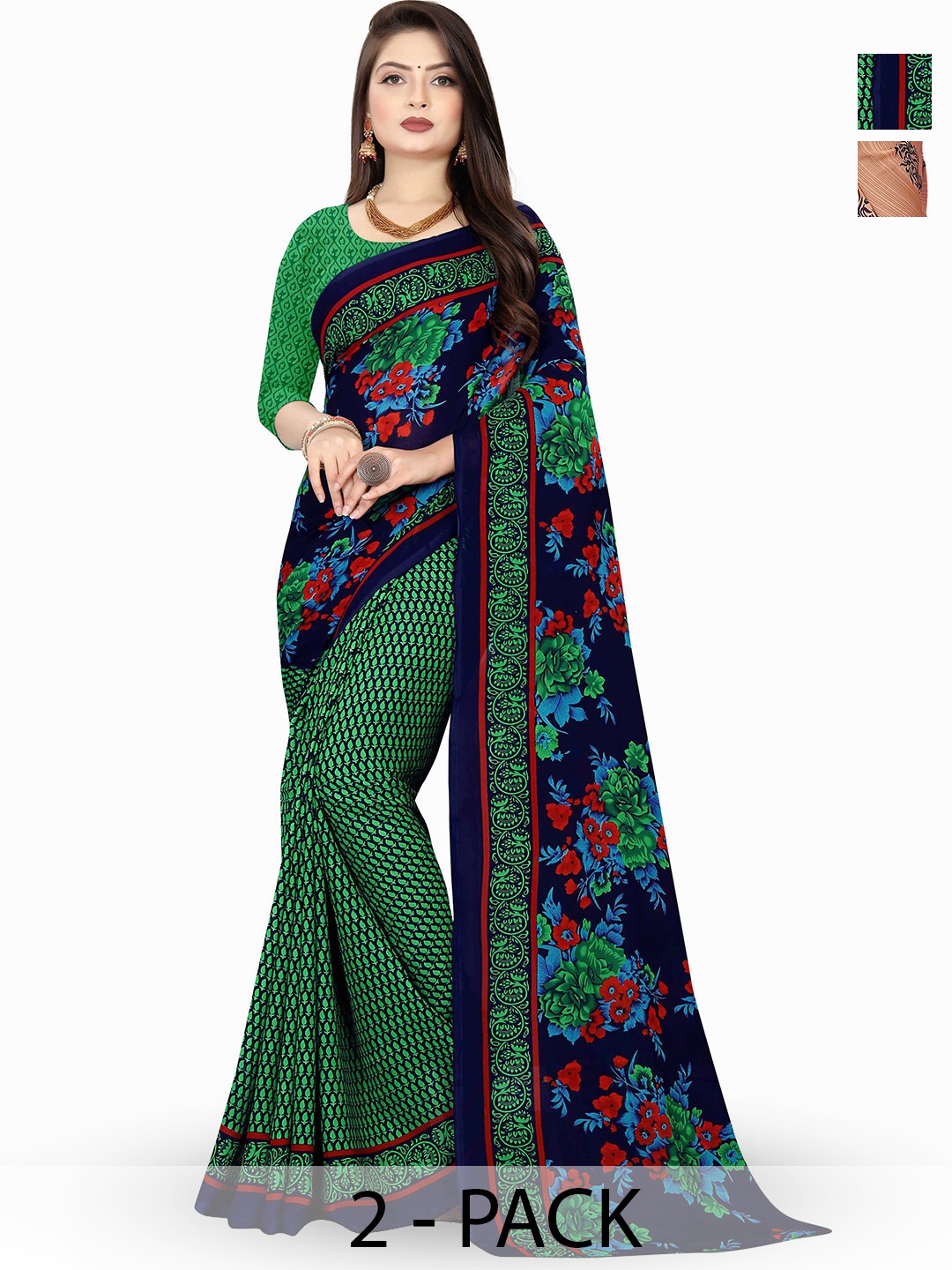 

ANAND SAREES Floral Printed Saree, Green