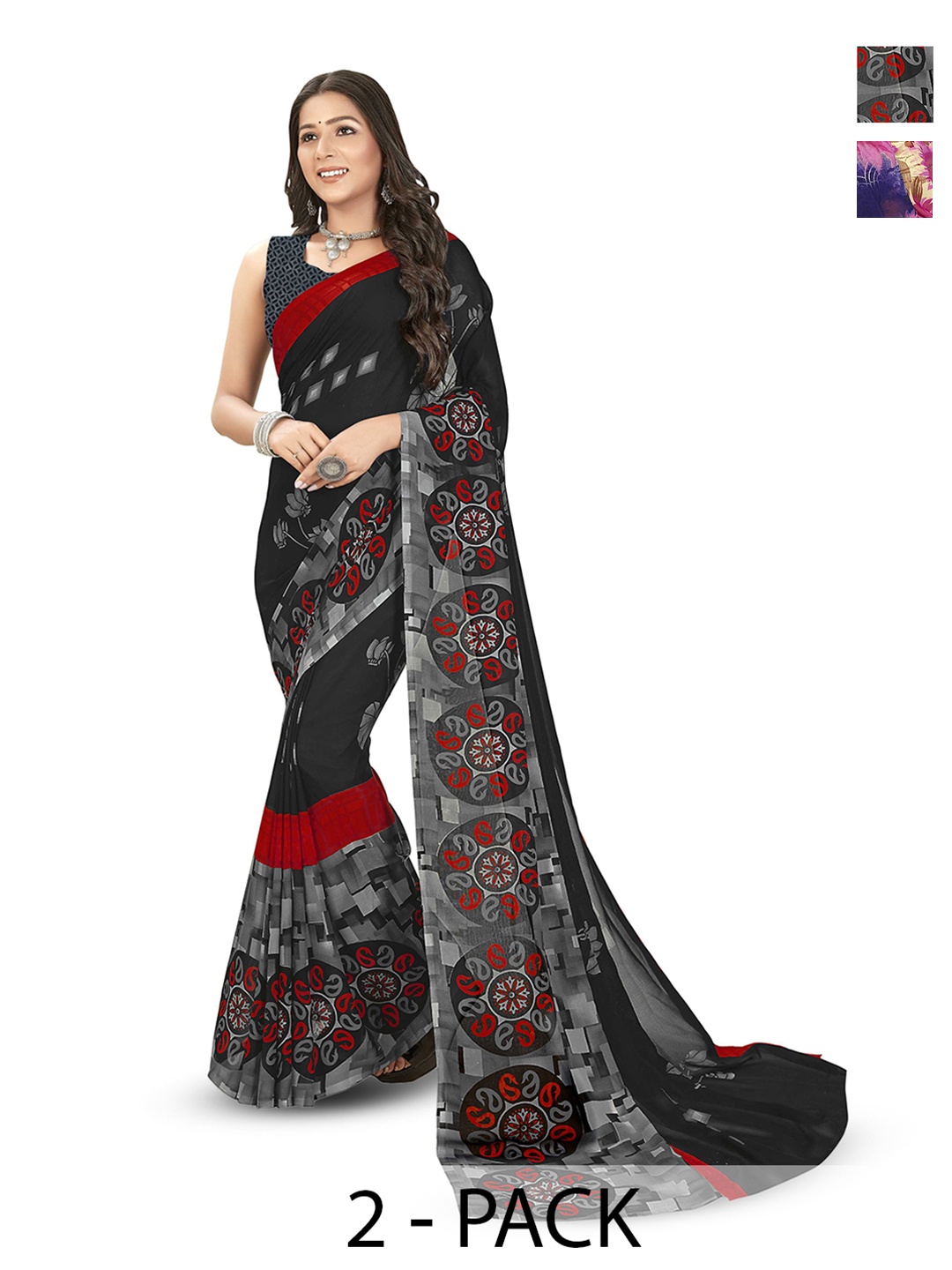 

ANAND SAREES Floral printed Saree, Black