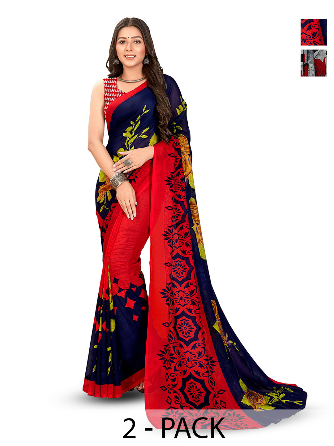 

ANAND SAREES Floral Printed Saree, Red