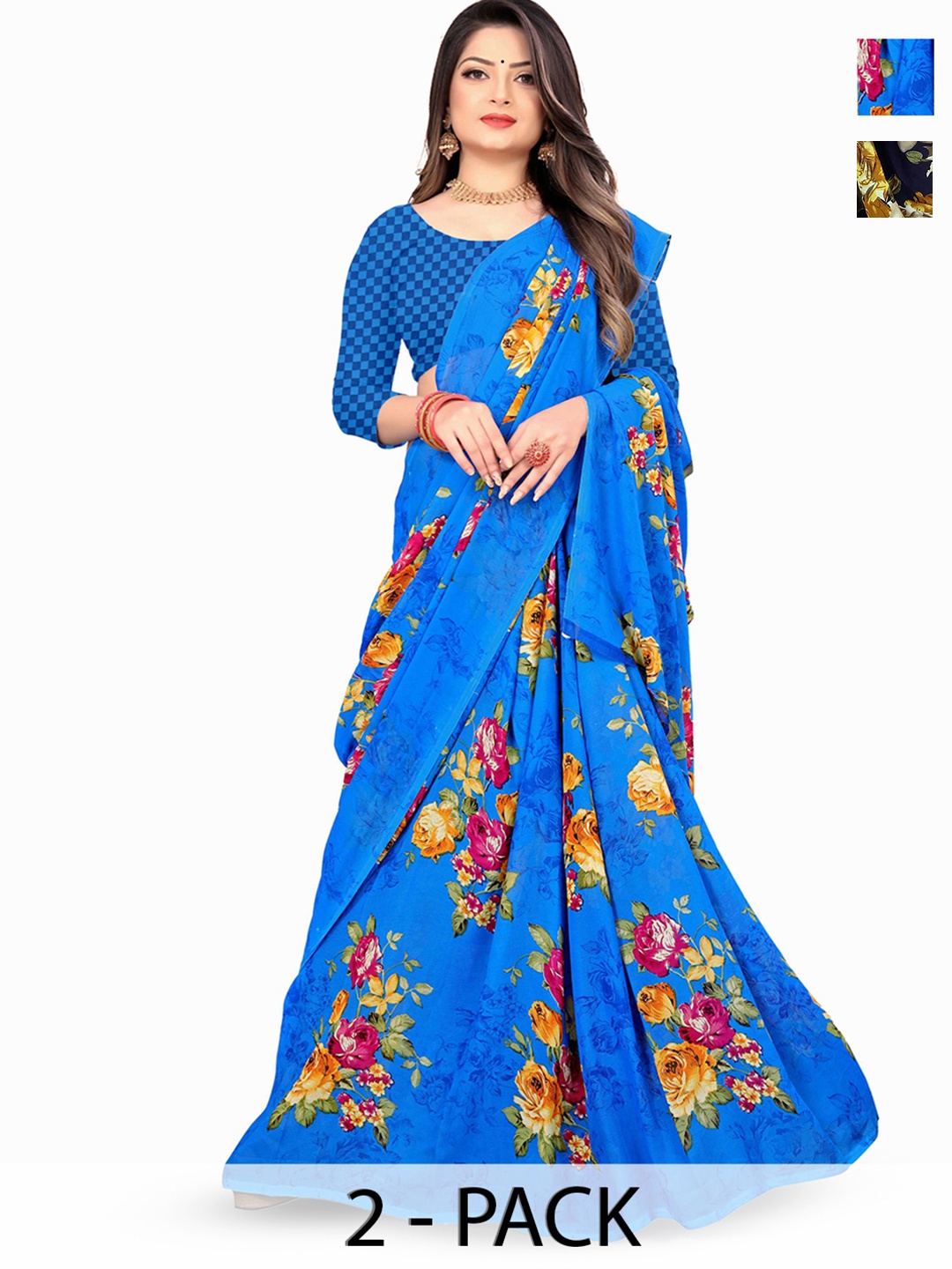 

ANAND SAREES Floral printed Saree, Navy blue