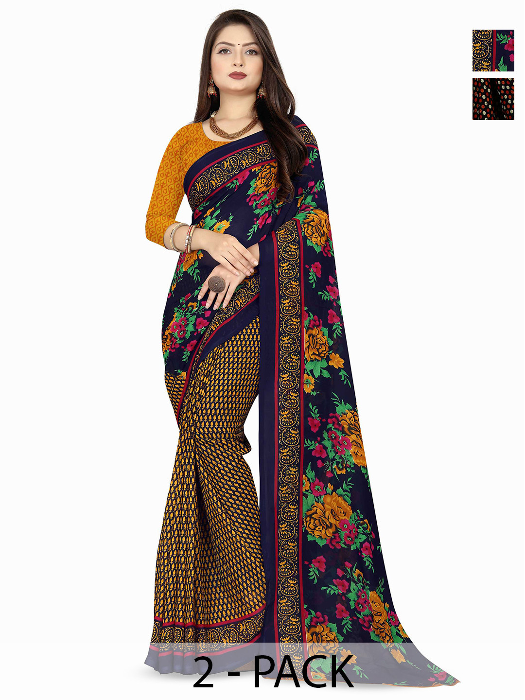 

ANAND SAREES Selection Of 2 Printed Saree, Blue