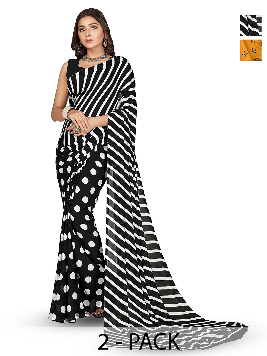 

ANAND SAREES Poly Georgette Saree Pack of 2, White