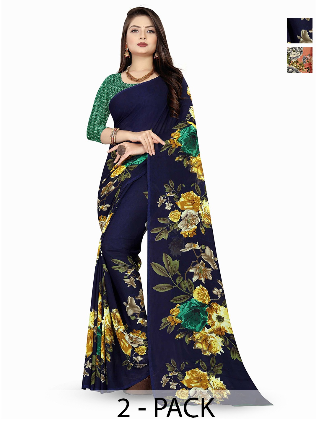 

ANAND SAREES Selection Of 2 Printed Saree, Blue