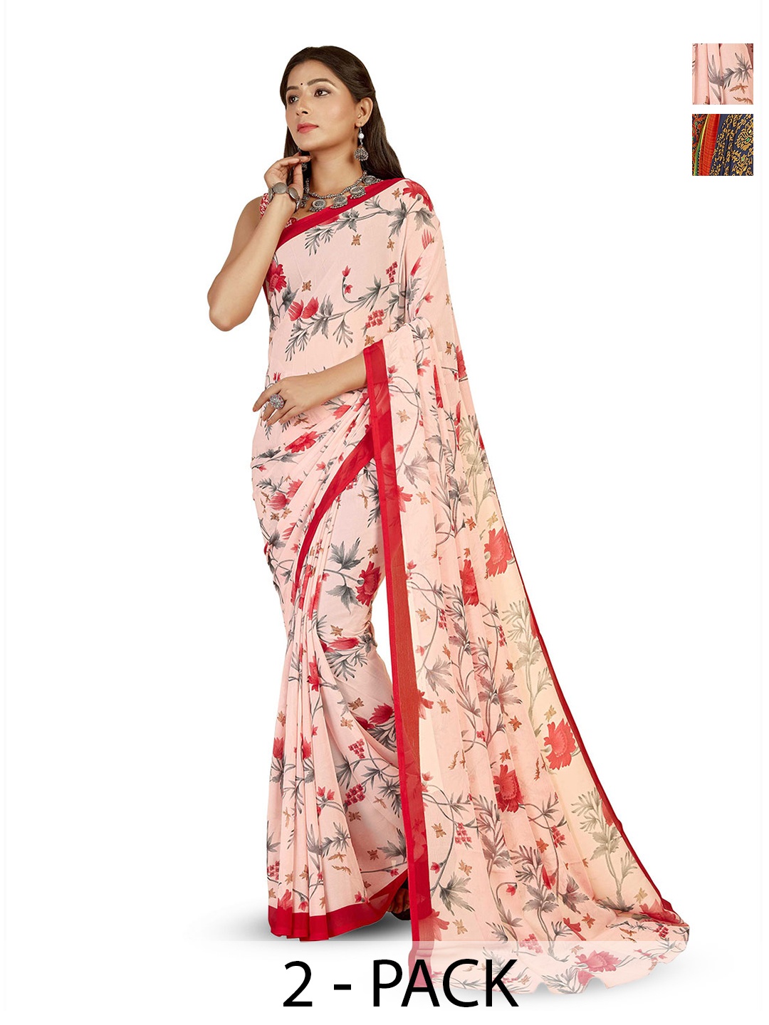 

ANAND SAREES Floral Poly Georgette Saree Pack of 2, Pink