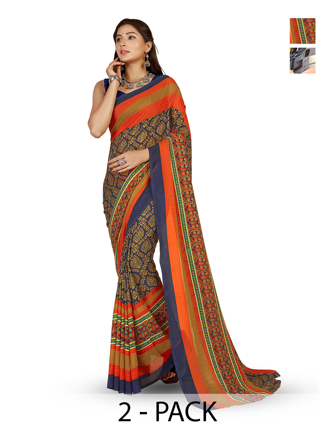 

ANAND SAREES Selection Of 2 Abstract Printed Sarees, Red