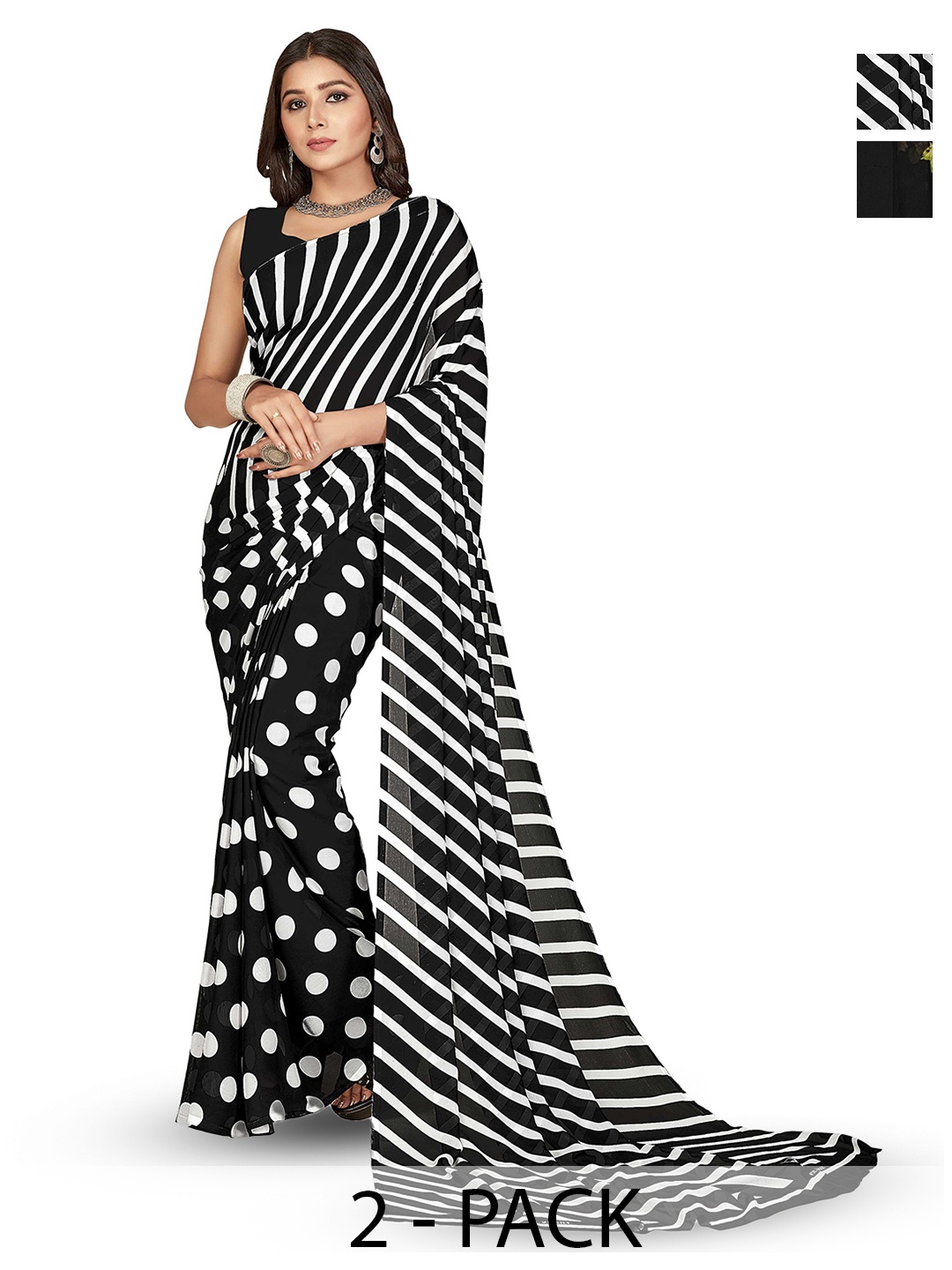 

ANAND SAREES Polka Dot printed Saree, Black