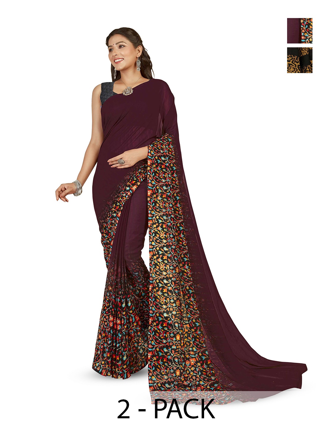 

ANAND SAREES Selection of 2 Floral Saree, Purple