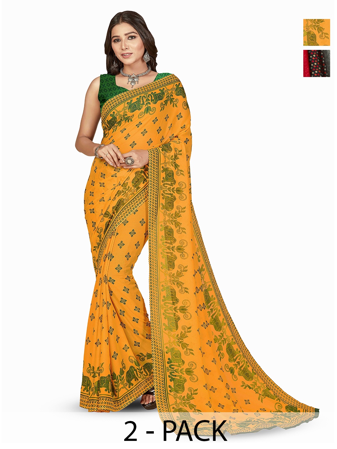 

ANAND SAREES Ethnic Motifs Poly Georgette Saree Pack of 2, Yellow