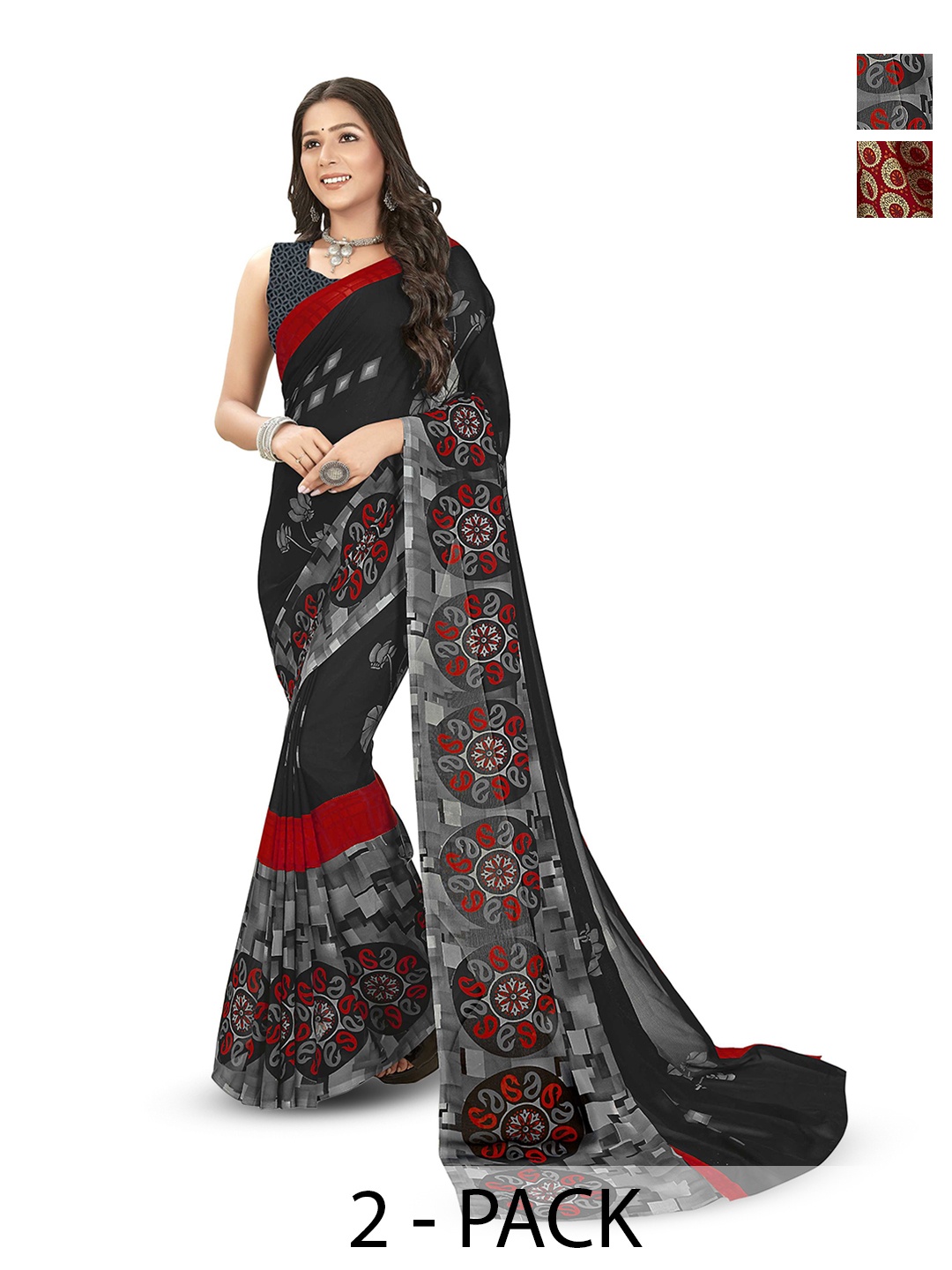 

ANAND SAREES Selection of 2 Ethnic Motifs Saree, Black