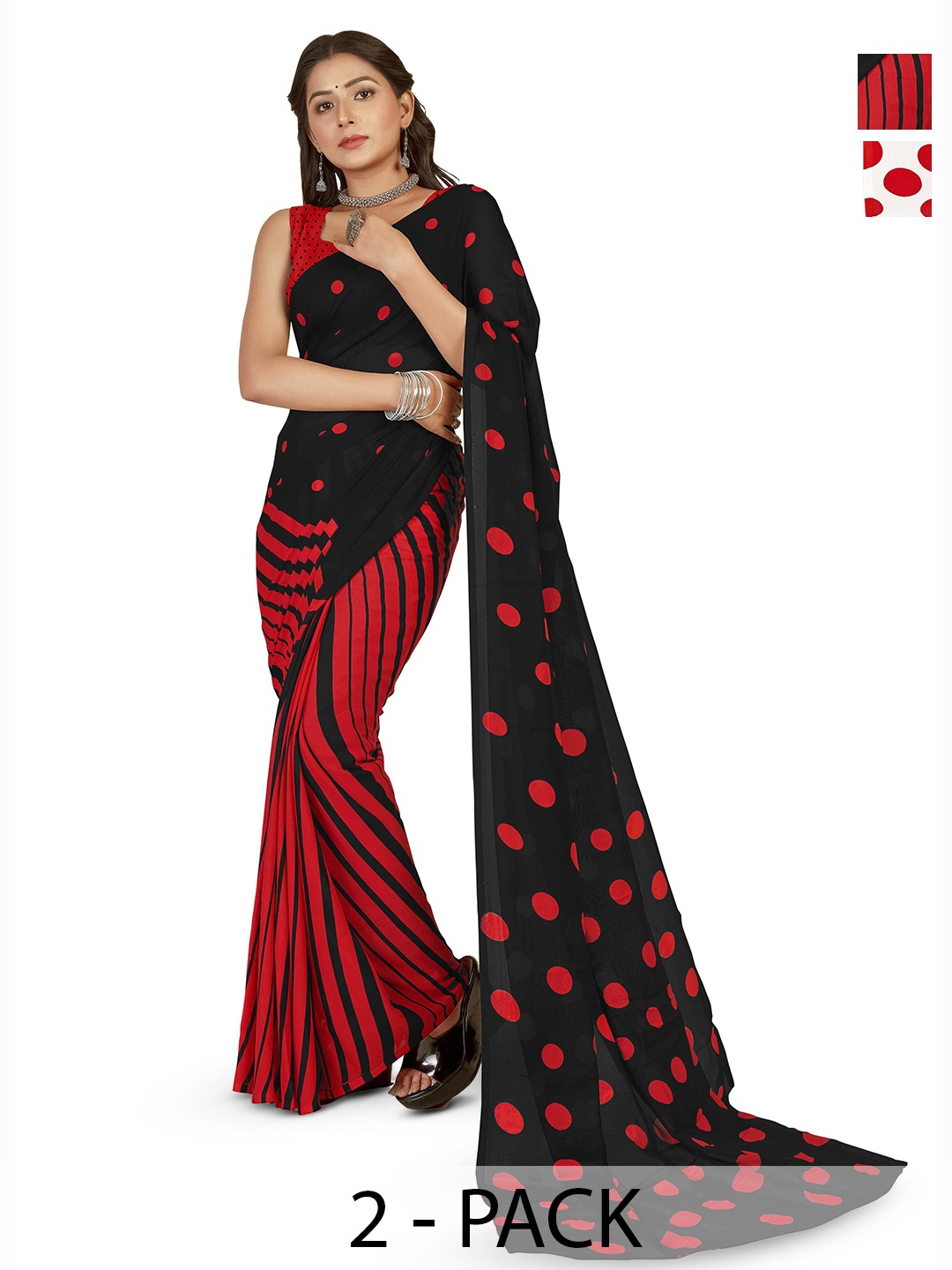 

ANAND SAREES Polka Dot Poly Georgette Saree Pack of 2, White