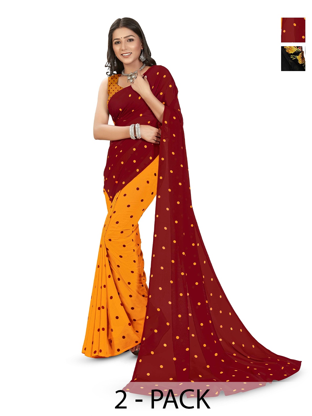 

ANAND SAREES Polka Dot printed Saree, Red