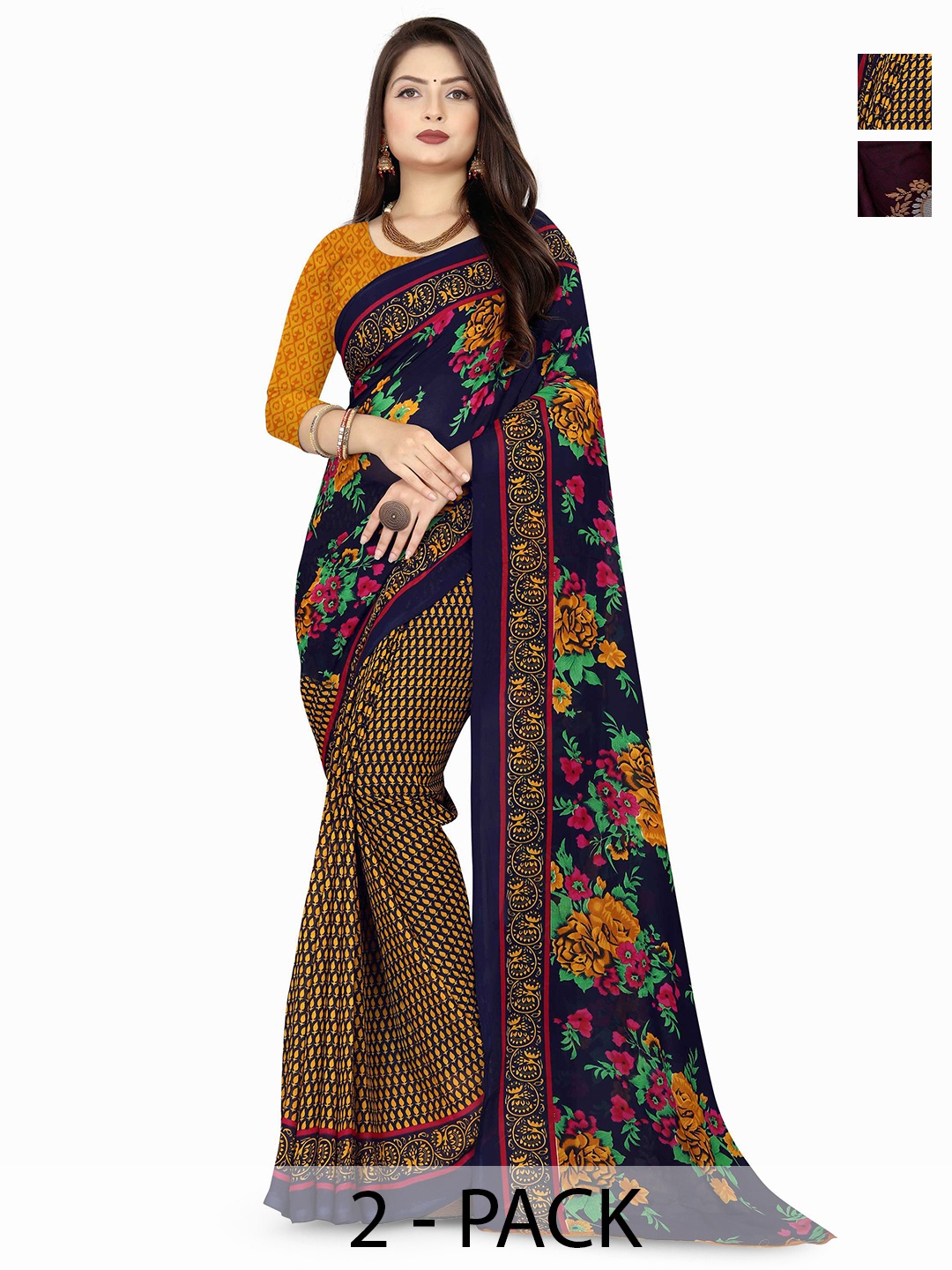 

ANAND SAREES Floral printed Saree, Navy blue