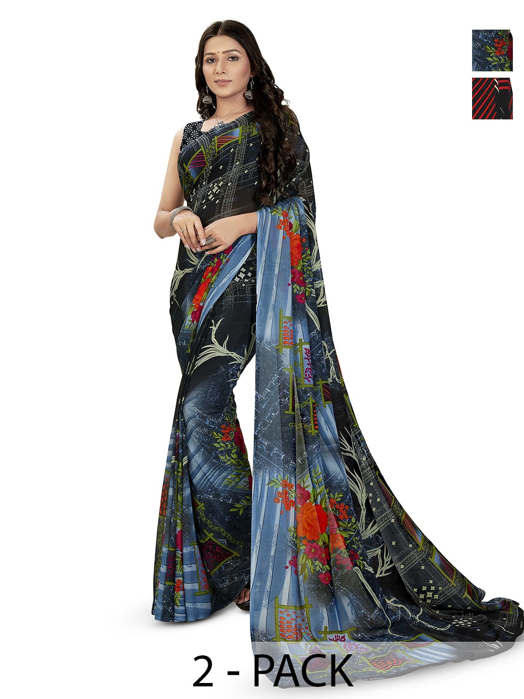 

ANAND SAREES Floral printed Saree, Black