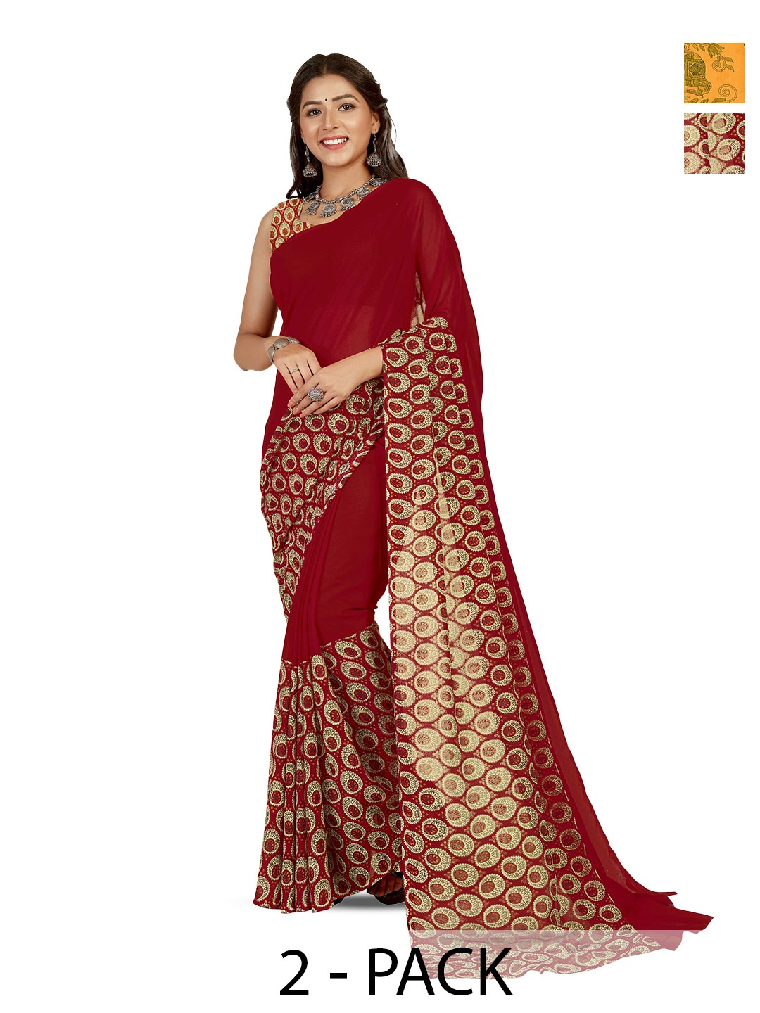

ANAND SAREES Pack Of 2 Floral Poly Georgette Saree, Red