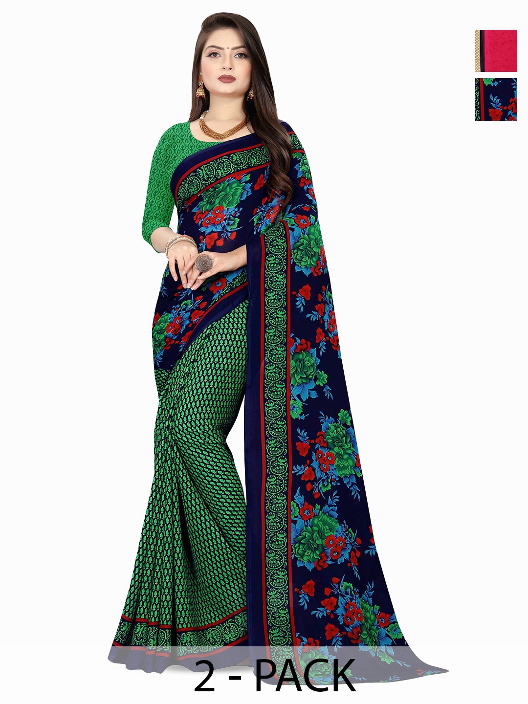 

ANAND SAREES Floral Printed Saree, Navy blue
