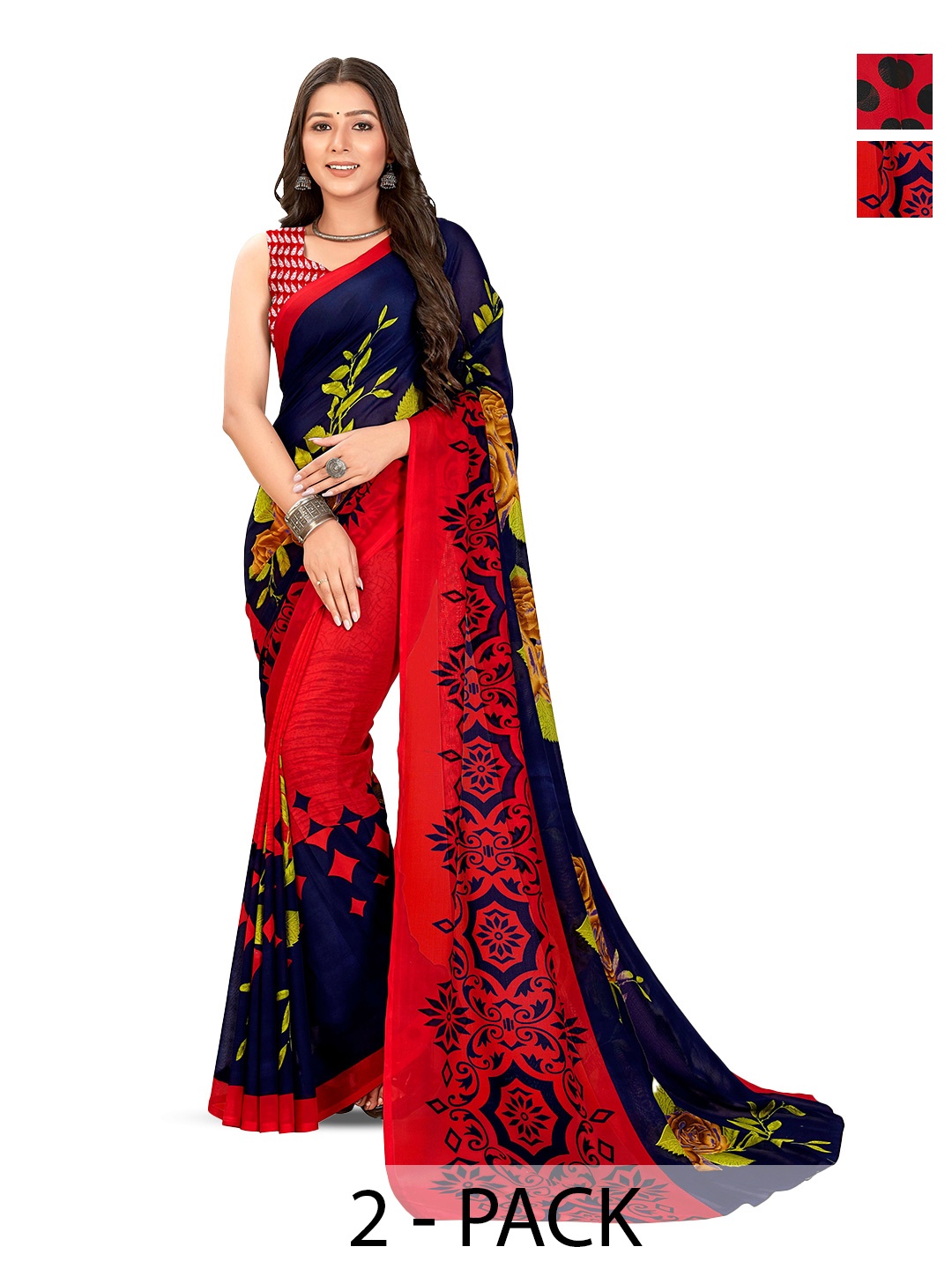 

ANAND SAREES Floral Poly Georgette Saree, Red