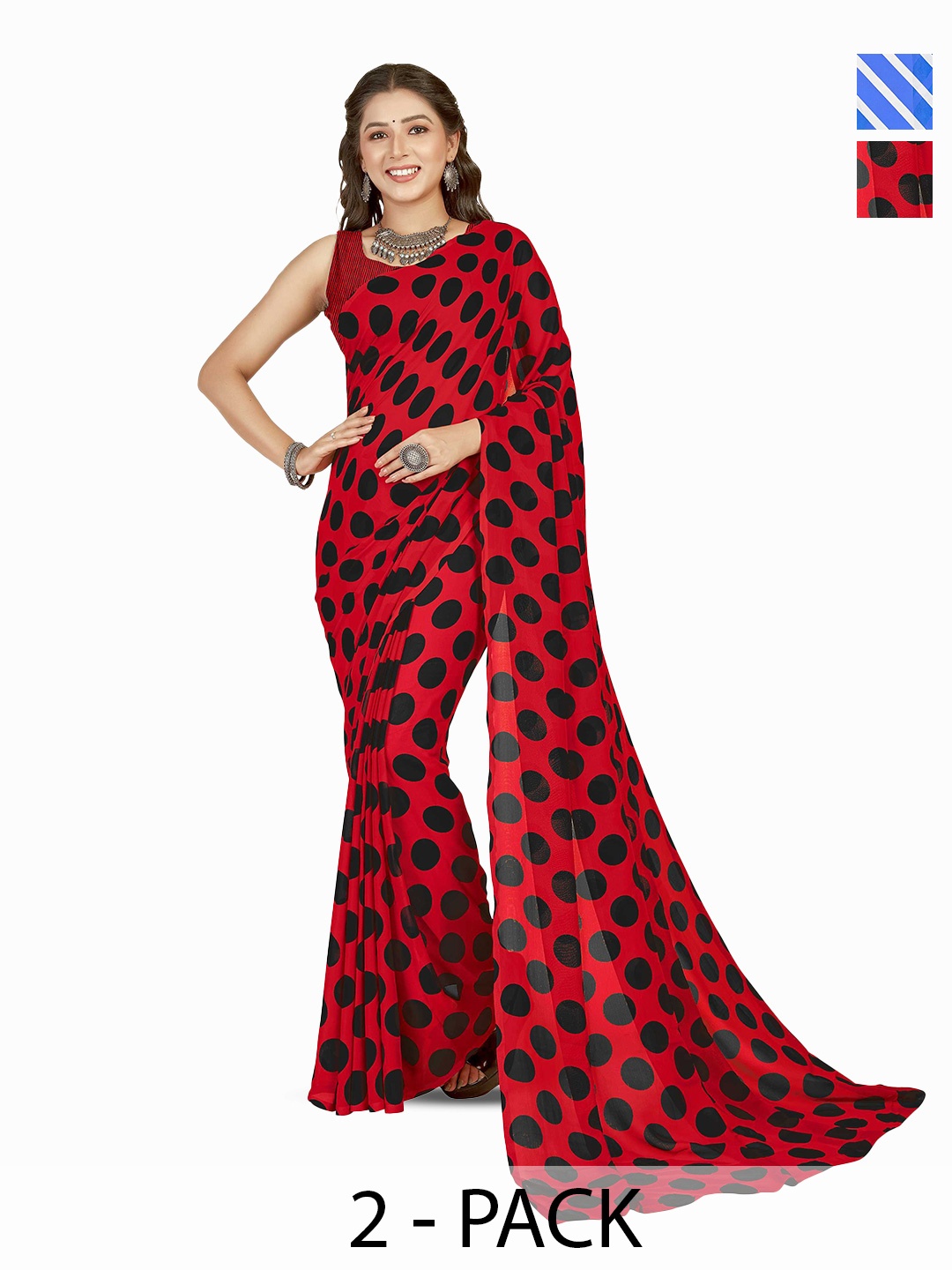 

ANAND SAREES Poly Georgette Saree Pack of 2, Red