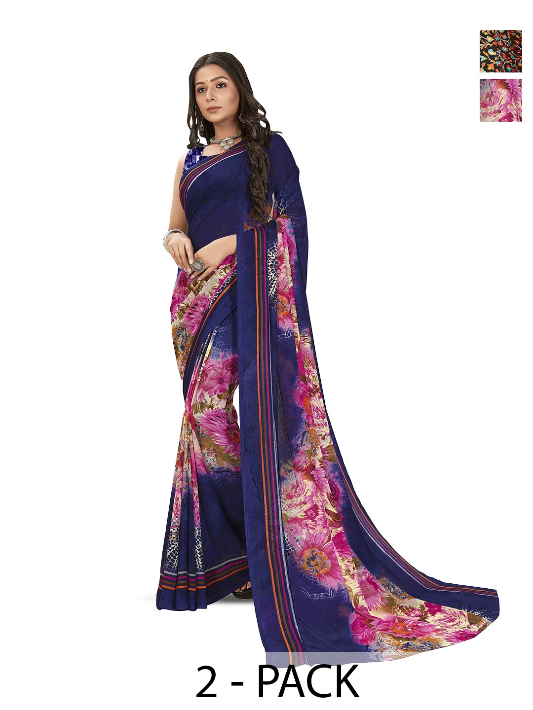 

ANAND SAREES Selection Of 2 Printed Saree, Blue