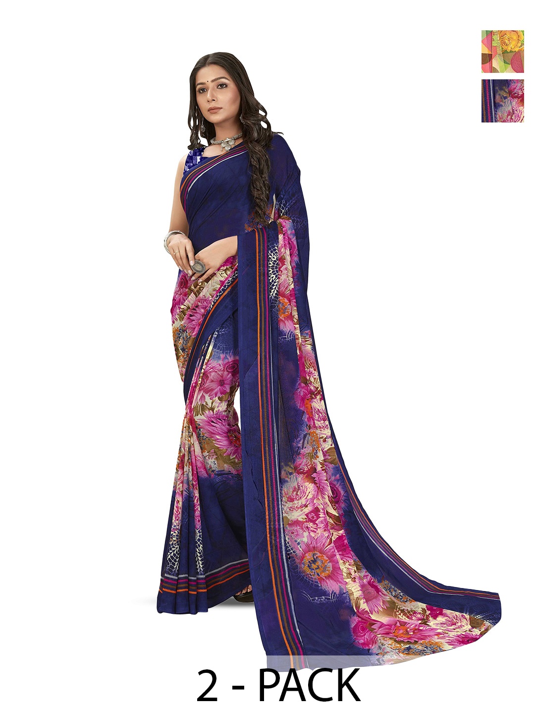 

ANAND SAREES Floral printed Saree, Navy blue