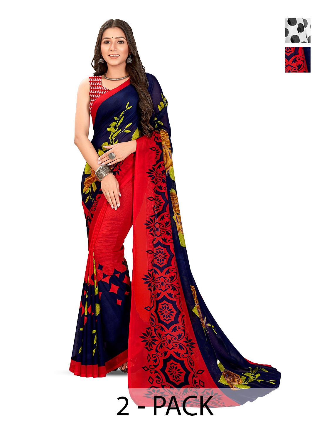 

ANAND SAREES Polka Dot Poly Georgette Saree, White