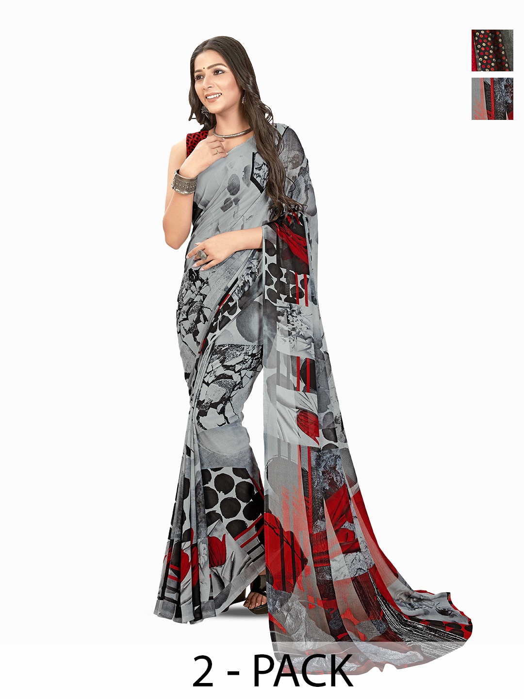 

ANAND SAREES Pack Of 2 Floral Poly Georgette Saree, Grey