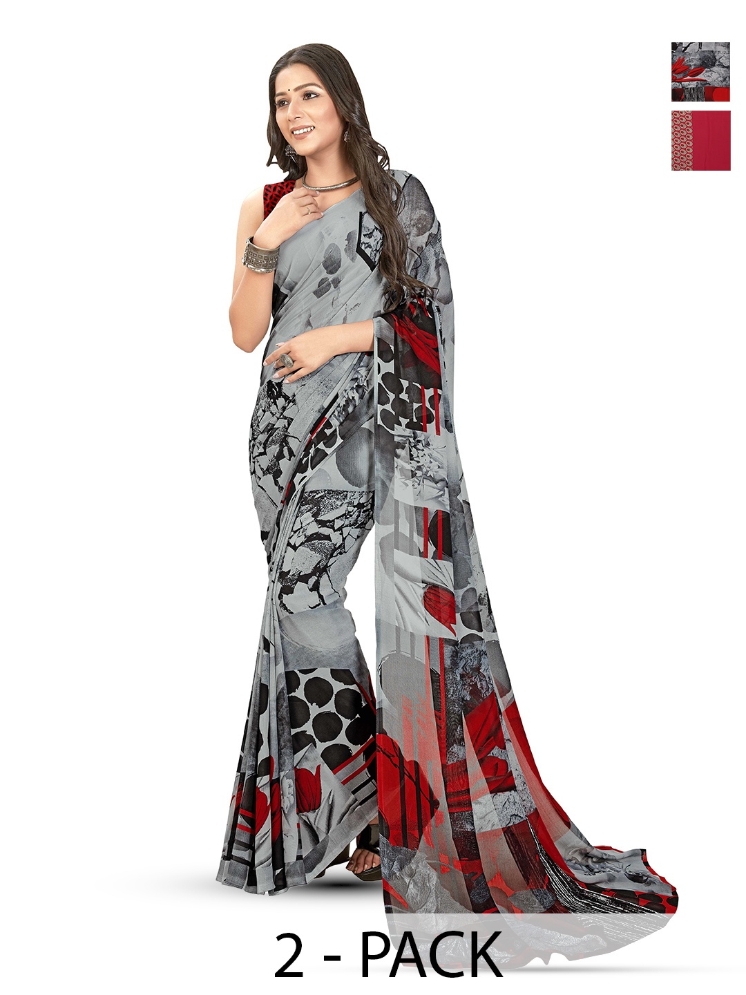 

ANAND SAREES Selection of 2 Ethnic Motifs Printed Saree, Grey