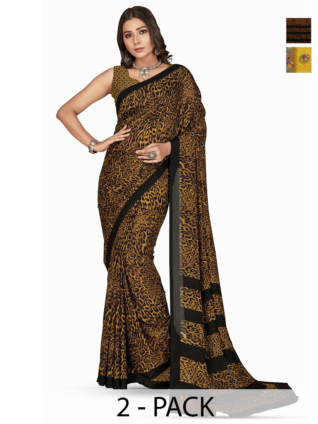 

ANAND SAREES Floral Poly Georgette Saree, Yellow