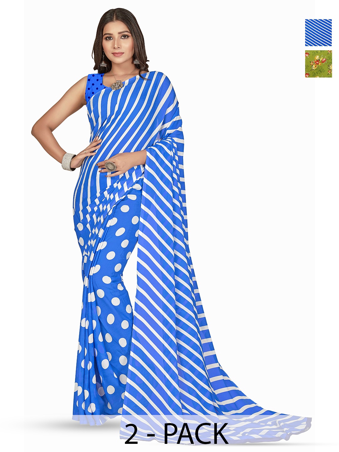 

ANAND SAREES Selection Of 2 Ethnic Motifs Printed Sarees, Blue