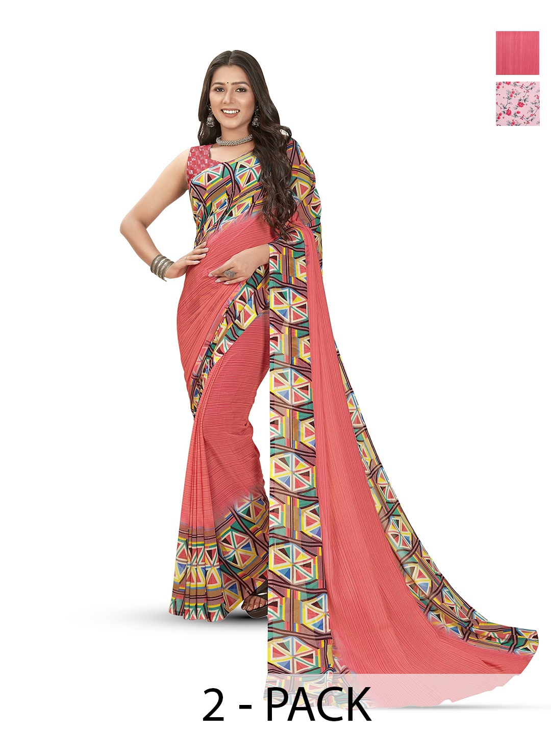 

ANAND SAREES Floral Poly Georgette Saree, Peach