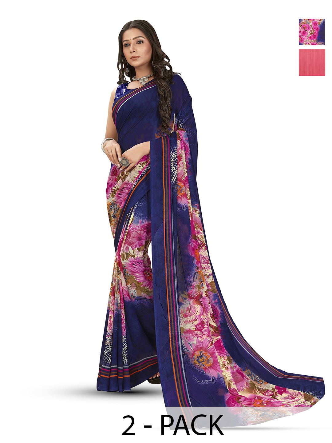 

ANAND SAREES Floral Poly Georgette Saree, Blue