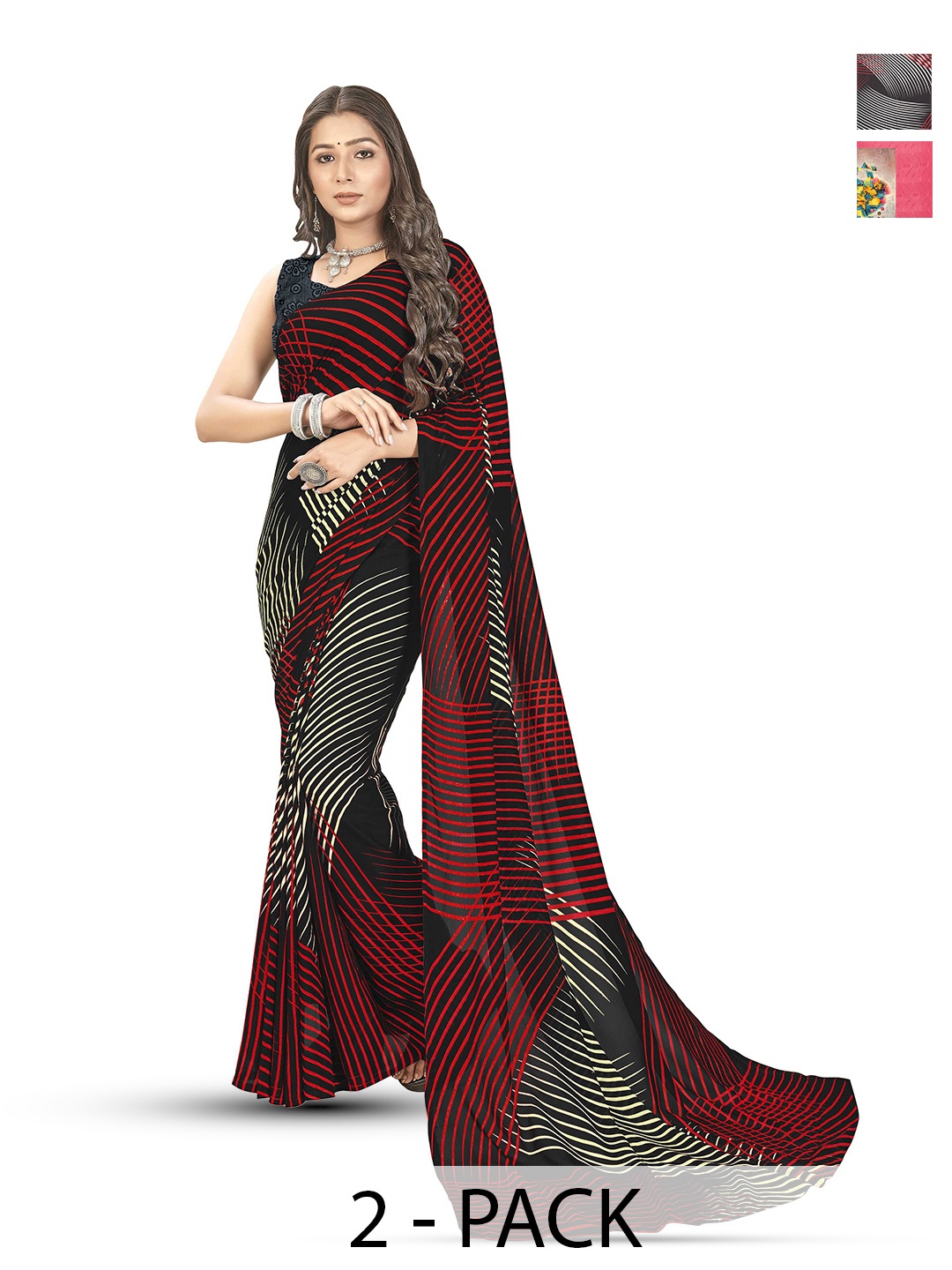 

ANAND SAREES Poly Georgette Saree, Red