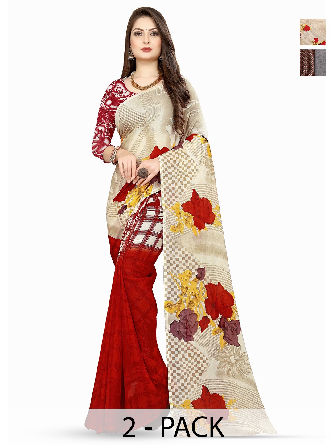

ANAND SAREES Floral Poly Georgette Saree, Black