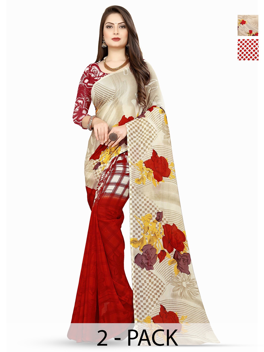 

ANAND SAREES Floral Poly Georgette Saree, Beige