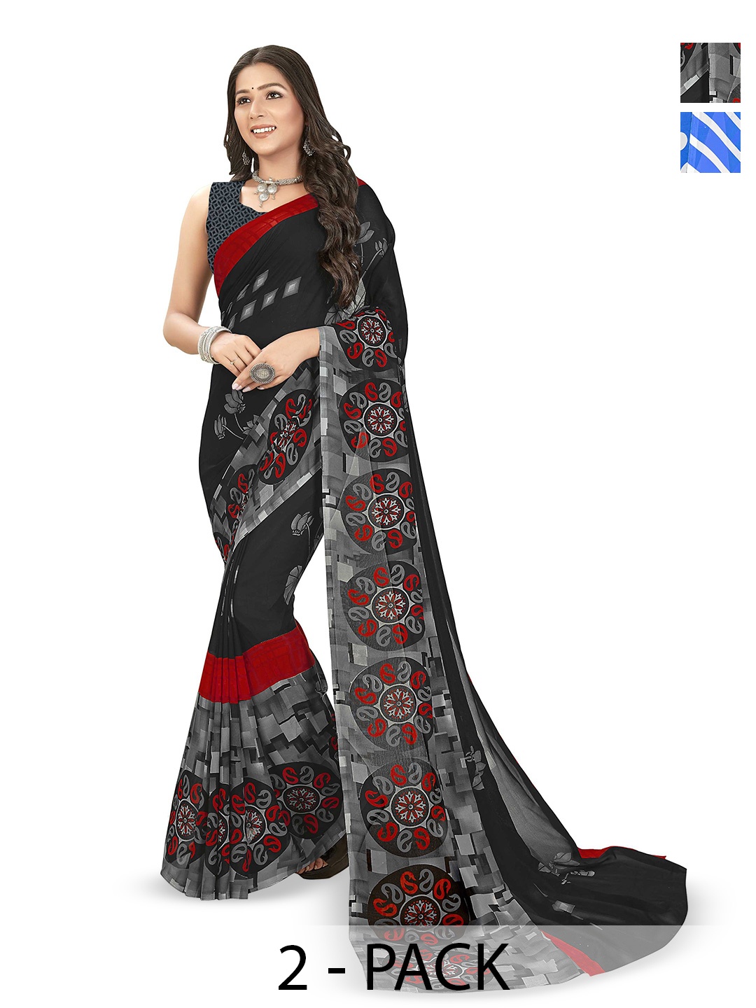 

ANAND SAREES Polka Dot Poly Georgette Saree, Blue