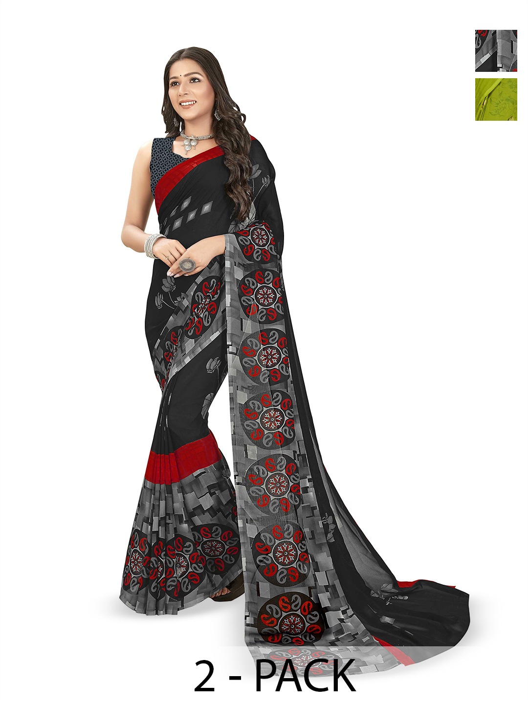 

ANAND SAREES Floral Poly Georgette Saree, Green