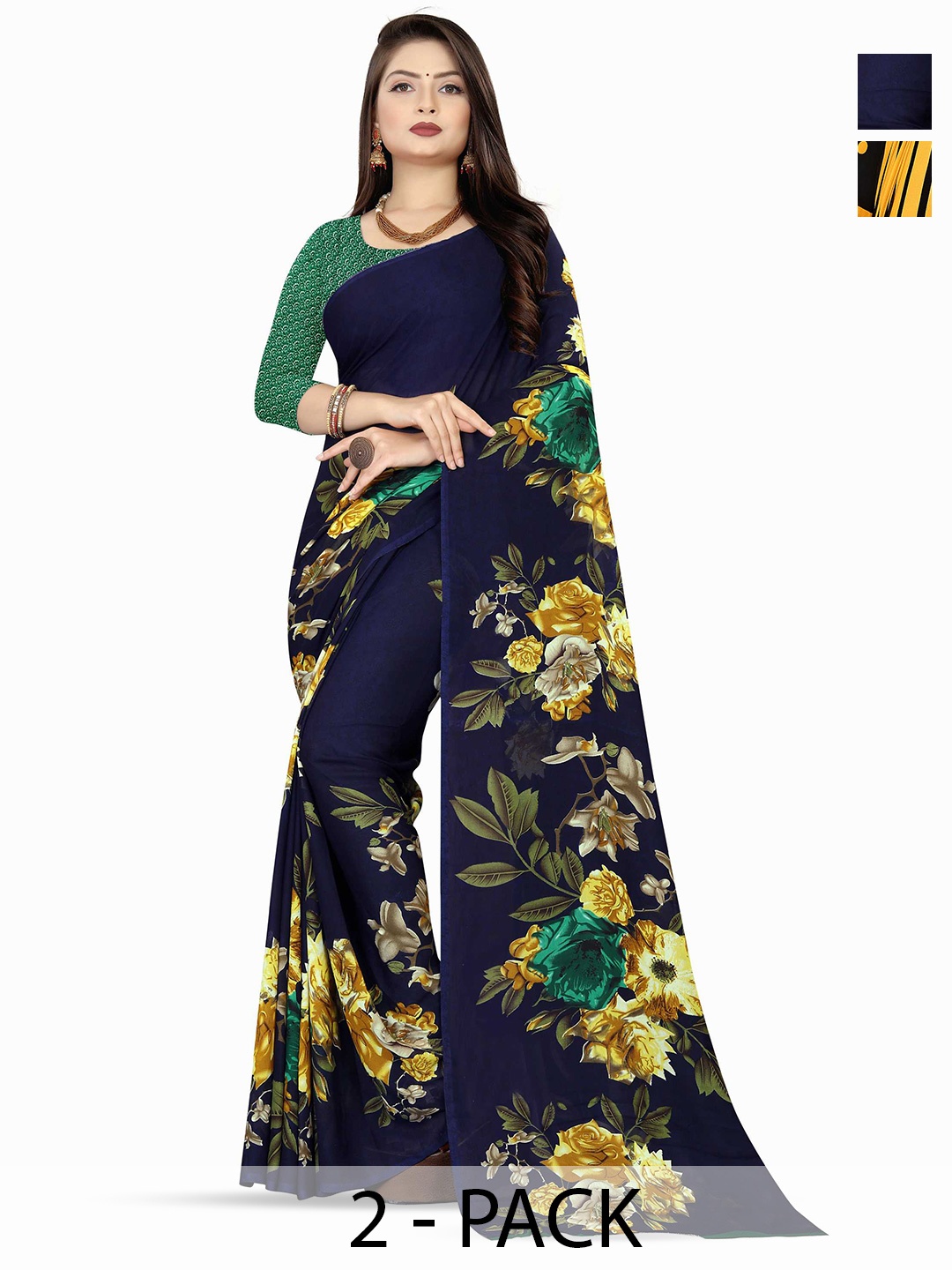 

ANAND SAREES Floral Poly Georgette Saree, Blue