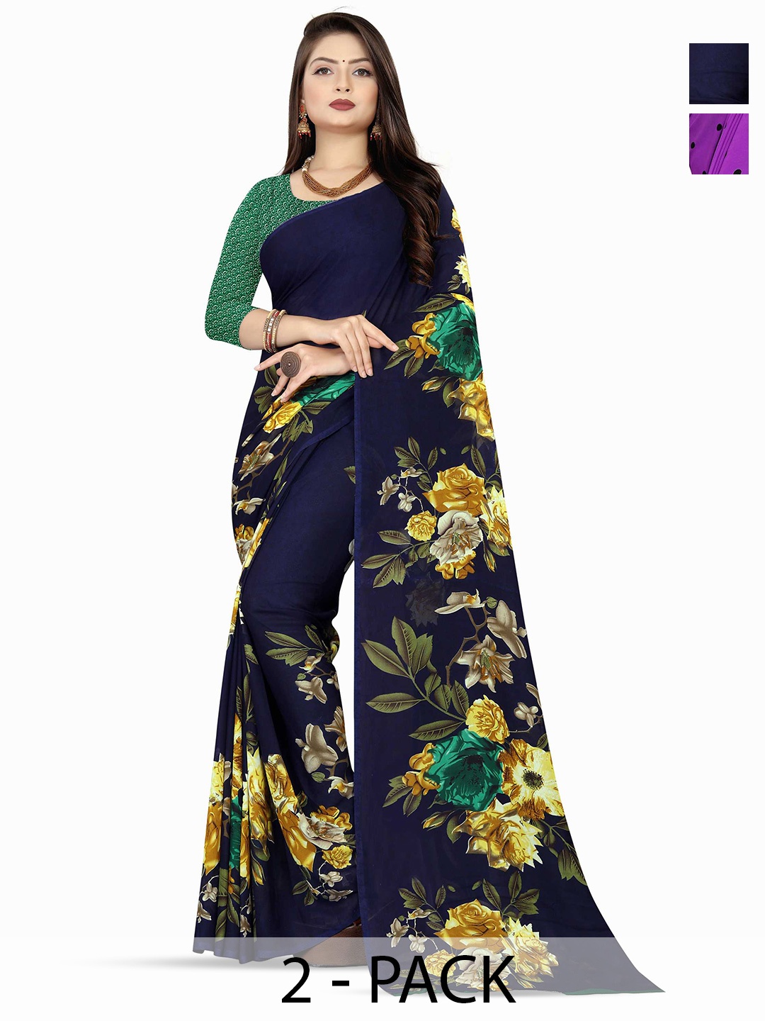 

ANAND SAREES Floral Poly Georgette Saree, Black