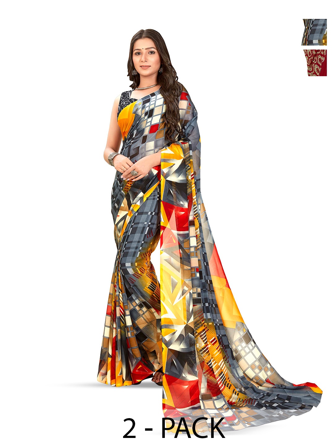 

ANAND SAREES Floral Poly Georgette Saree, Grey