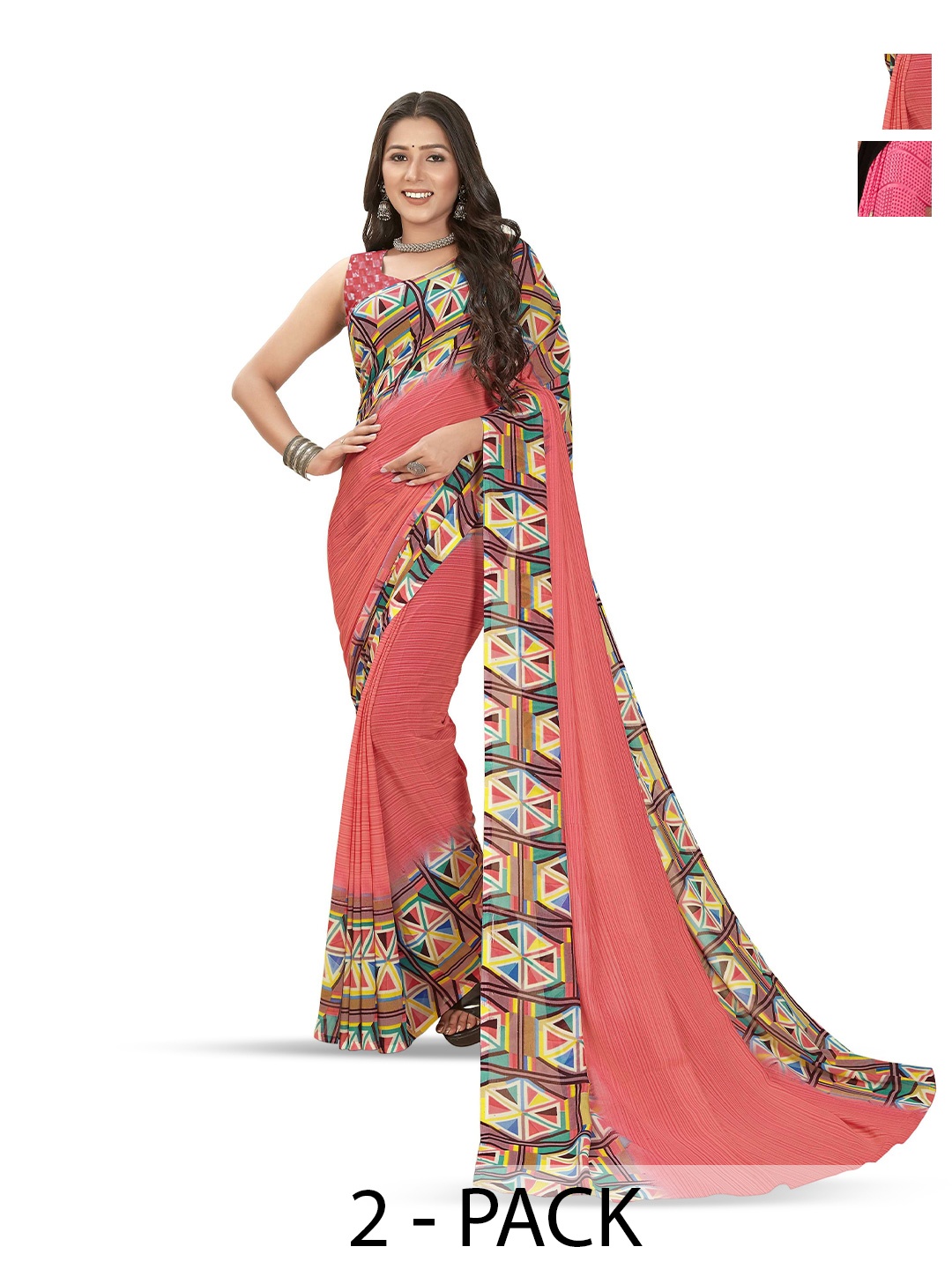 

ANAND SAREES Selection of 2 Floral Sarees, Pink