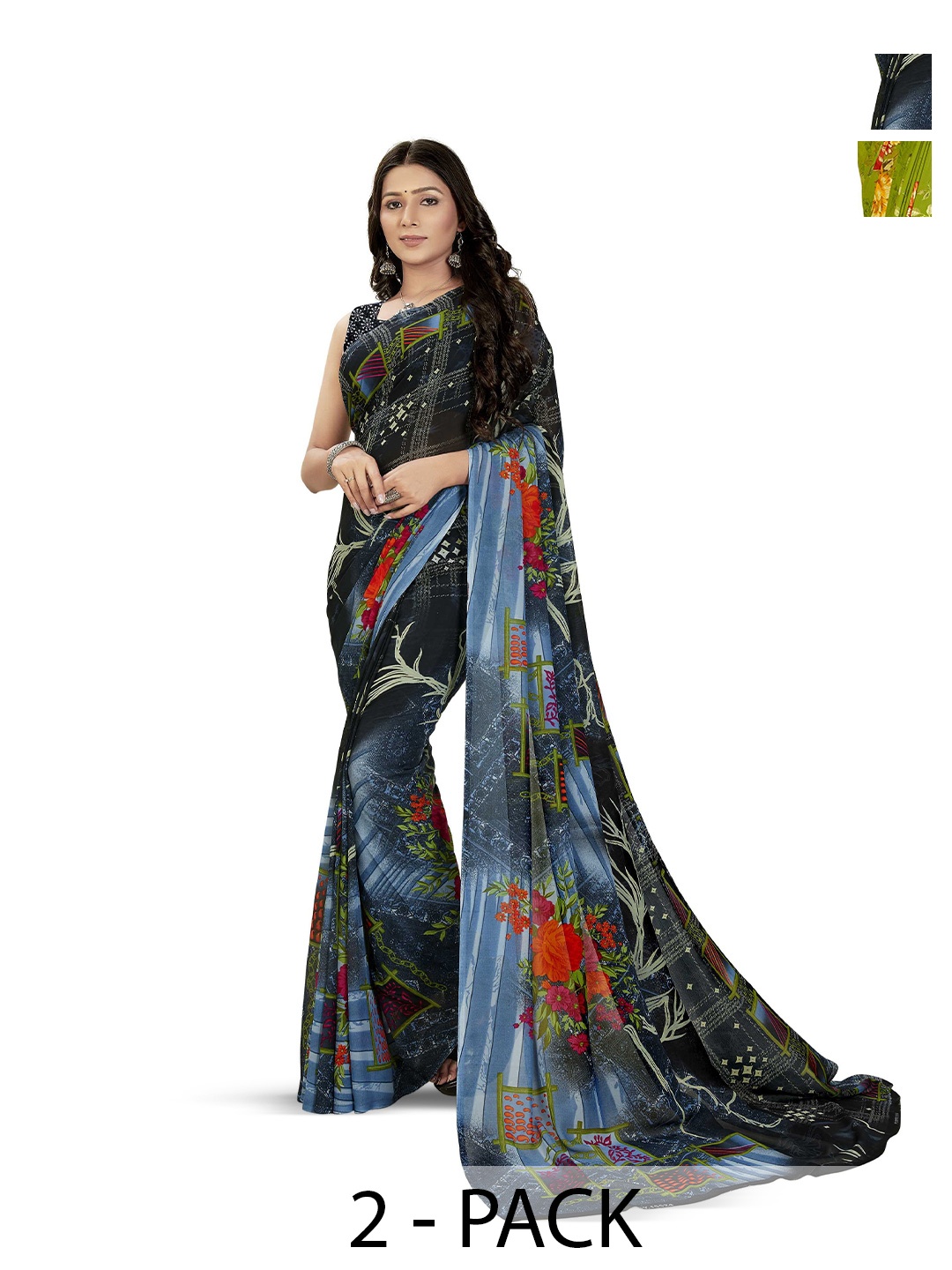 

ANAND SAREES Floral Poly Georgette Saree, Green