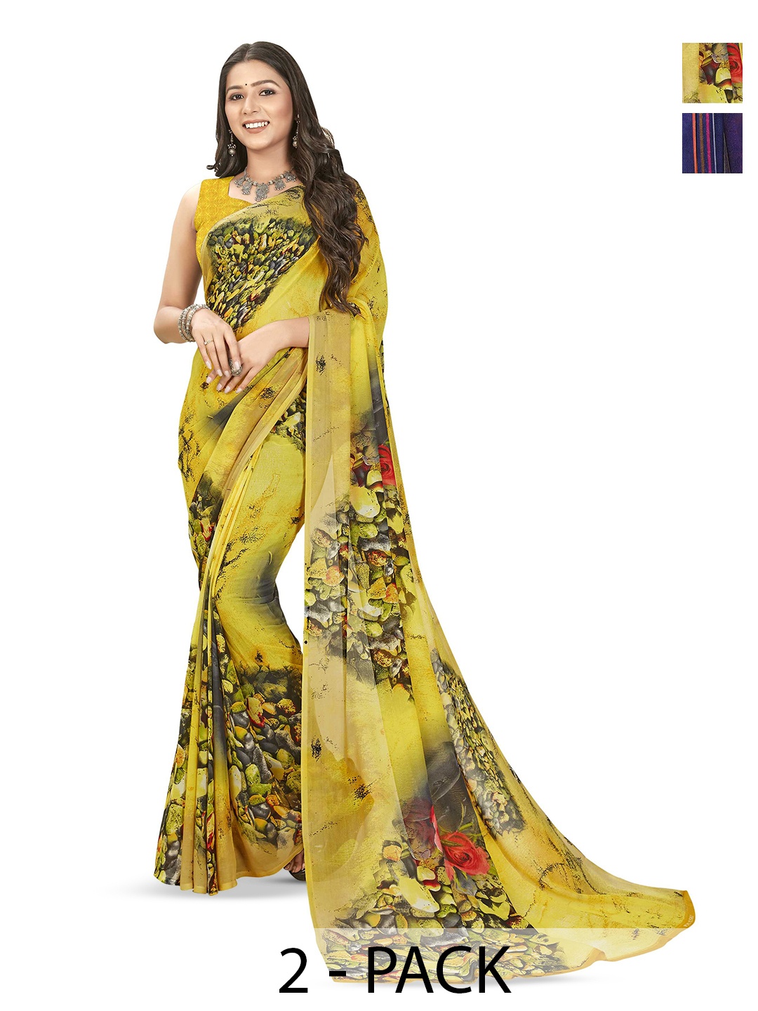 

ANAND SAREES Floral Poly Georgette Saree, Yellow