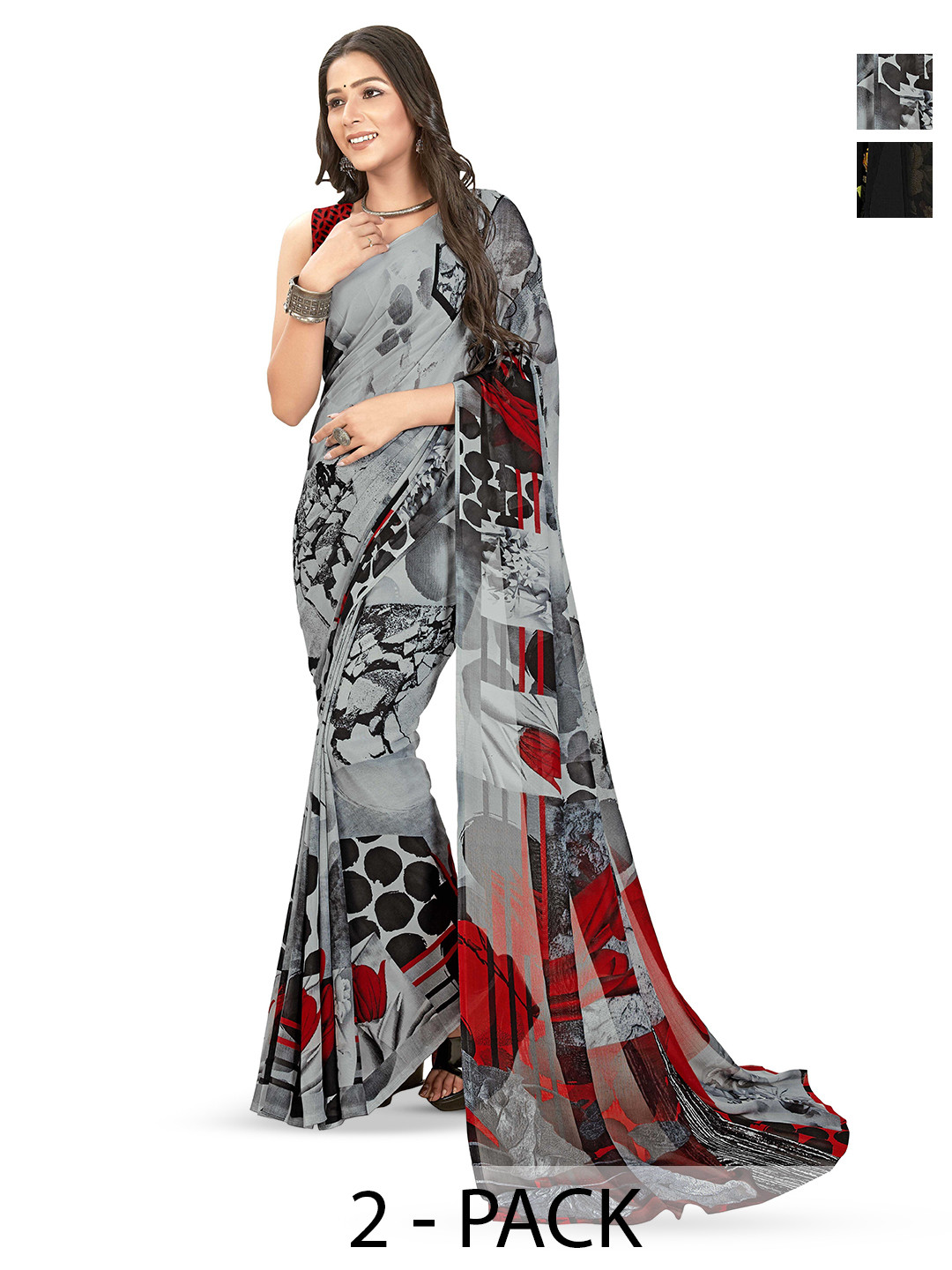 

ANAND SAREES Floral Poly Georgette Saree, Black