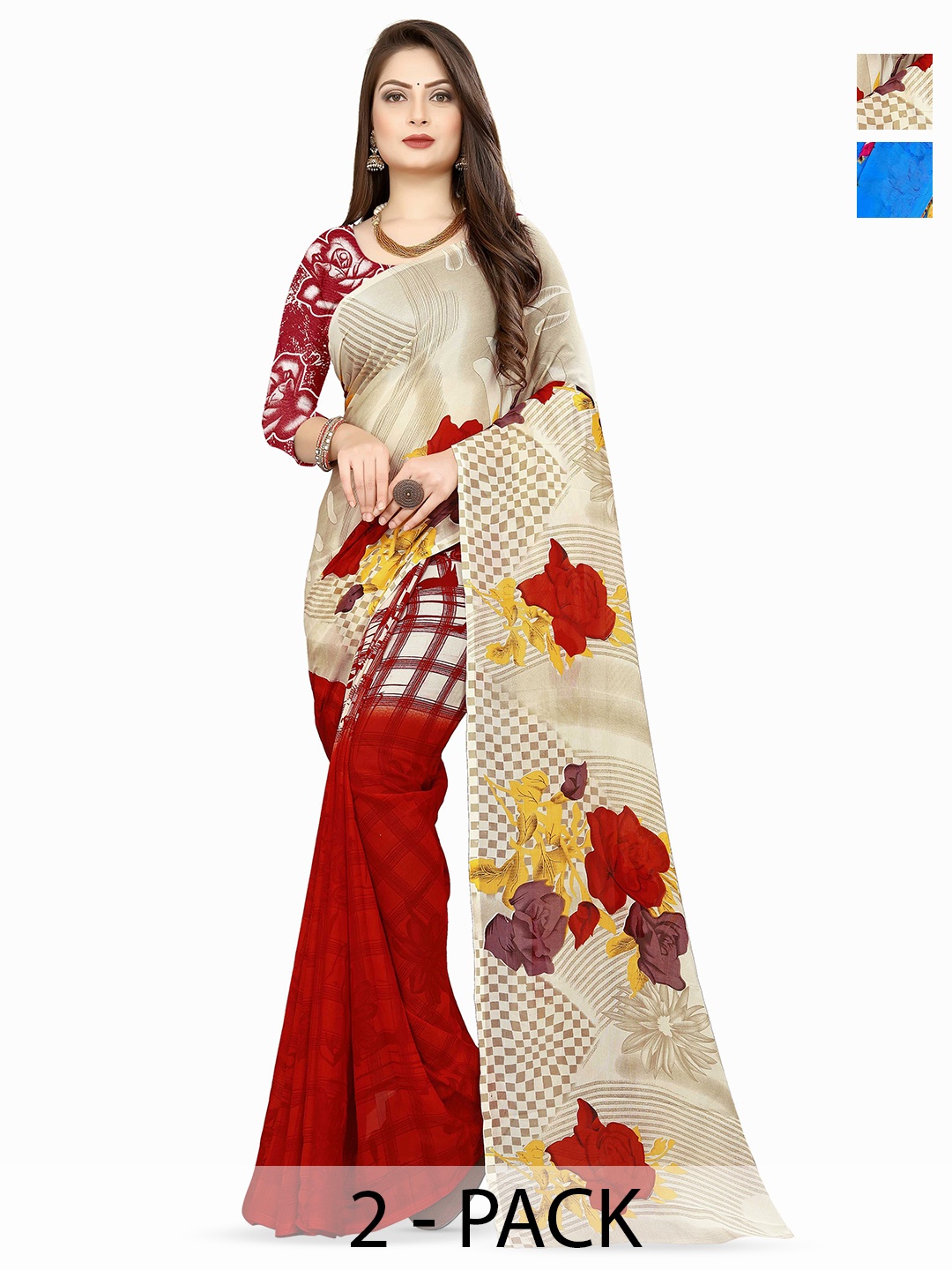

ANAND SAREES Selection Of 2 Printed Saree, Blue