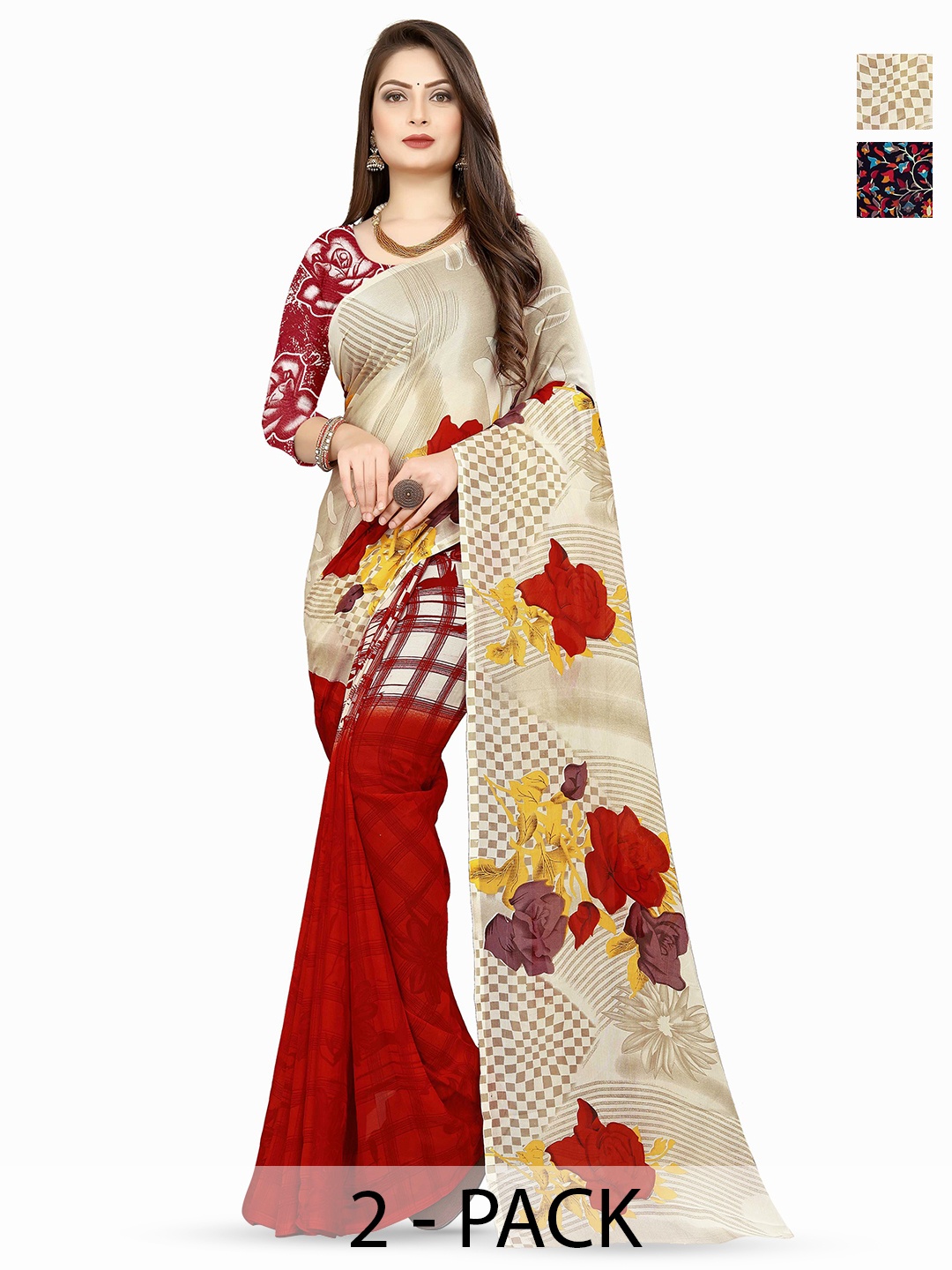 

ANAND SAREES Floral Poly Georgette Saree, Red