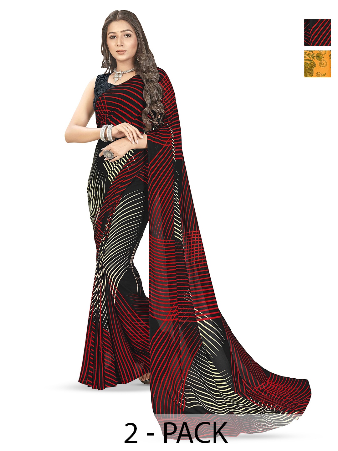 

ANAND SAREES Ethnic Motifs Poly Georgette Saree Pack of 2, Yellow