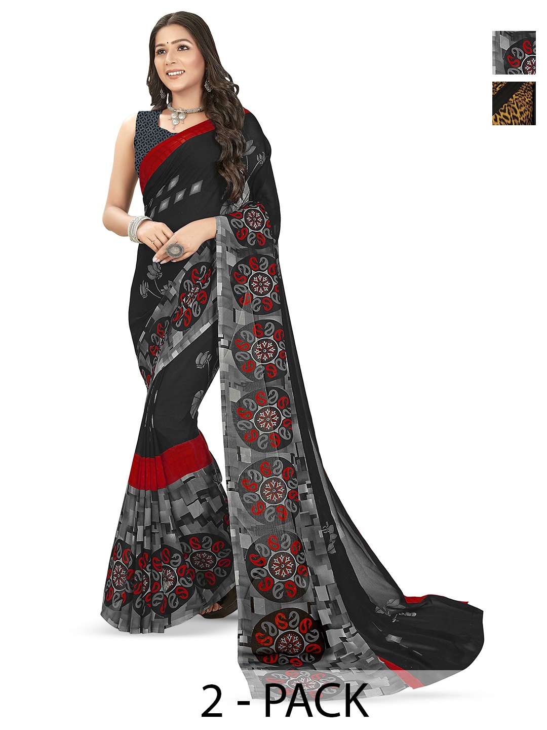 

ANAND SAREES Ethnic Motifs Poly Georgette Saree, Black